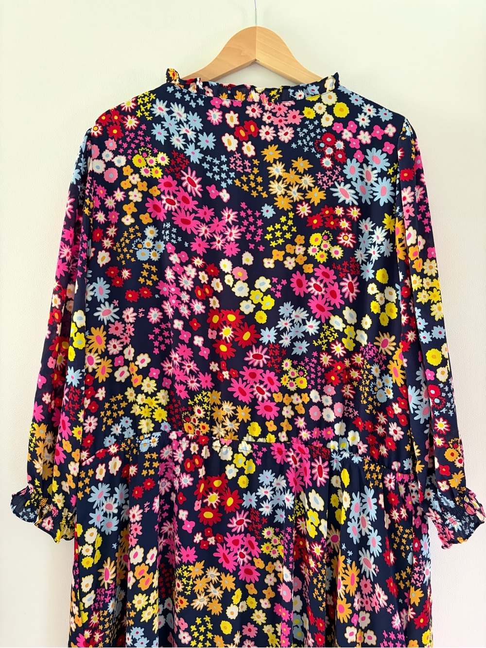 Talbots 2X Plus Multicolor Navy Blue Fit & Flare Starburst Floral Midi Dress - Picture 14 of 16